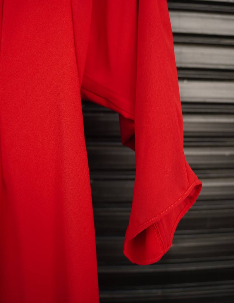 Vestido largo combinado de gasa y crepe rojo de Awada