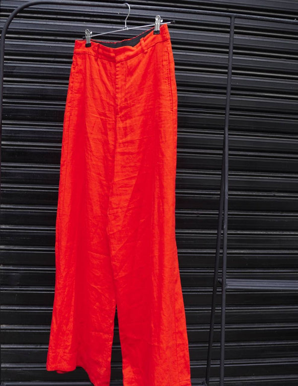 Pantalon de lino rojo ancha