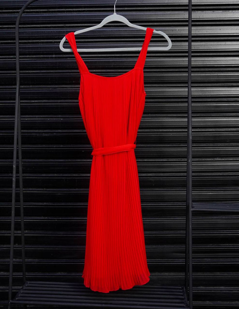 Vestido  de gasa plisada rojo